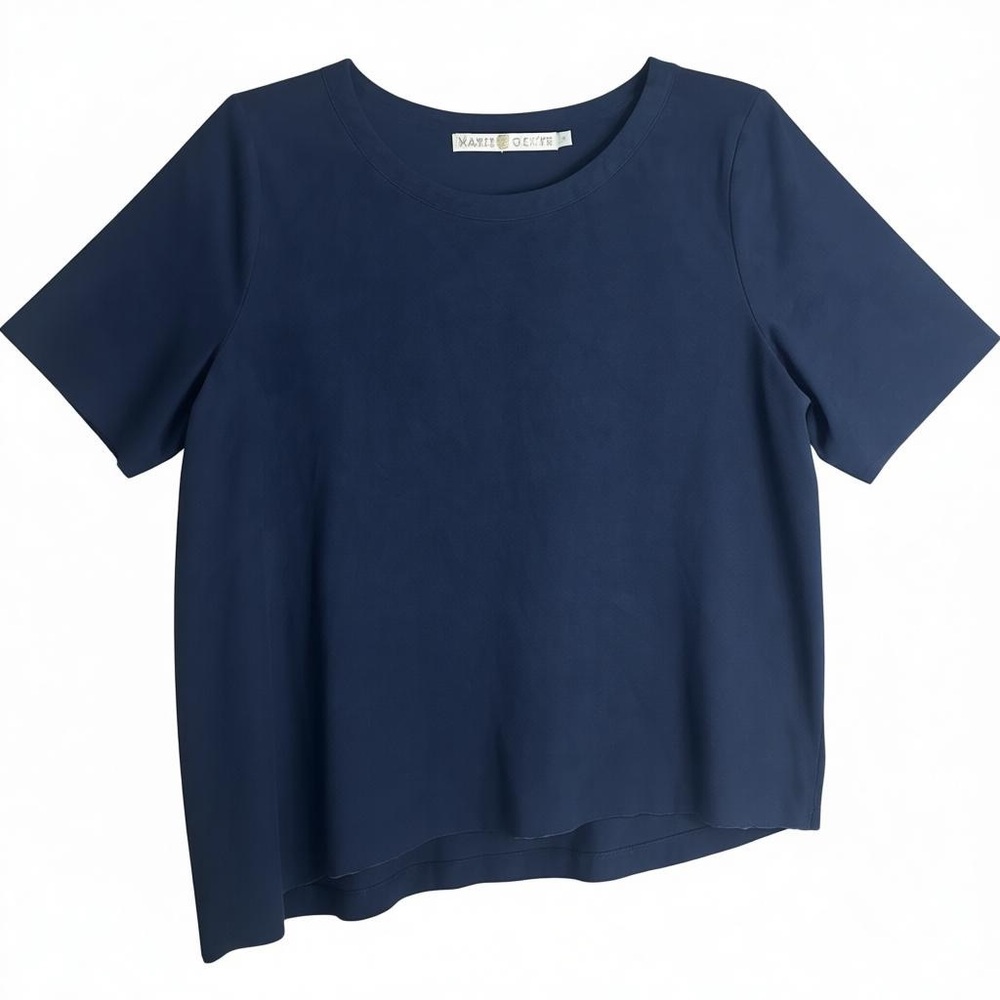 Marie Oliver Navy Short Sleeve Top Size Medium Faux Suede
